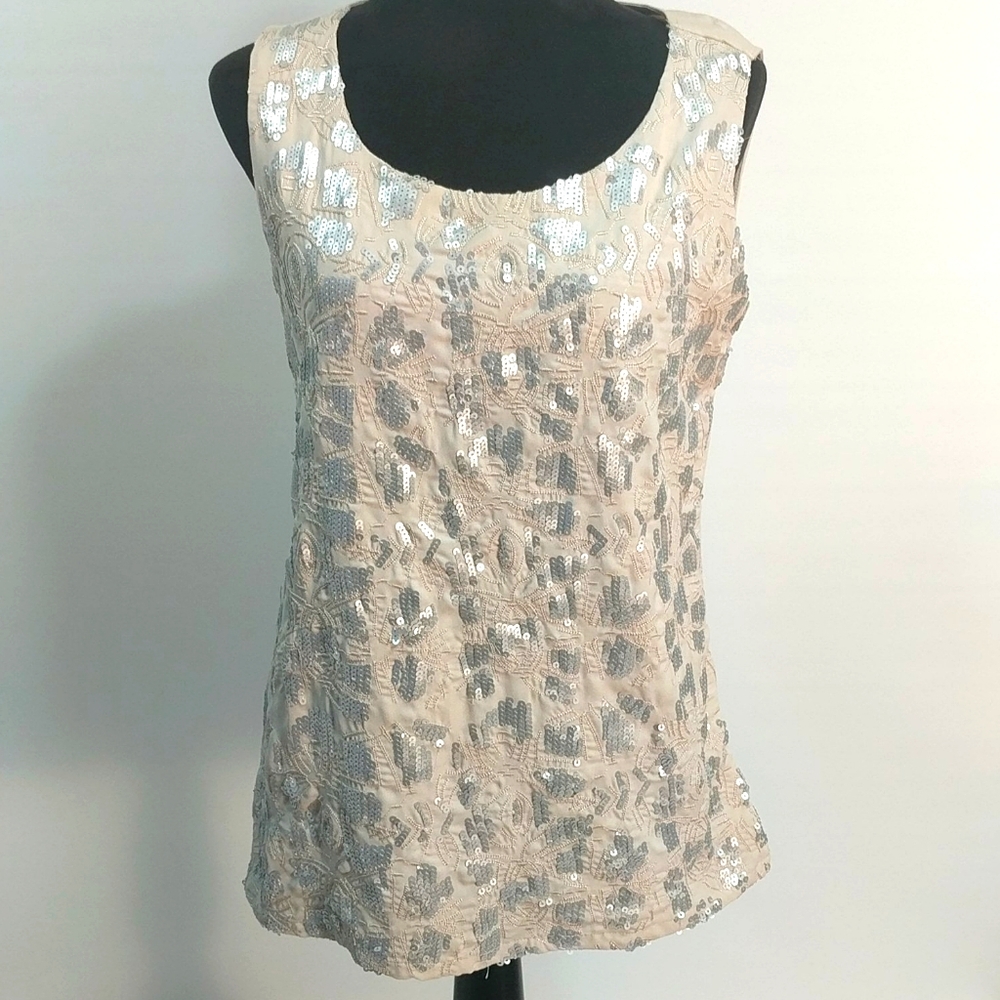 Coldwater Creek Sequined Sleeveless Beige Top Size M